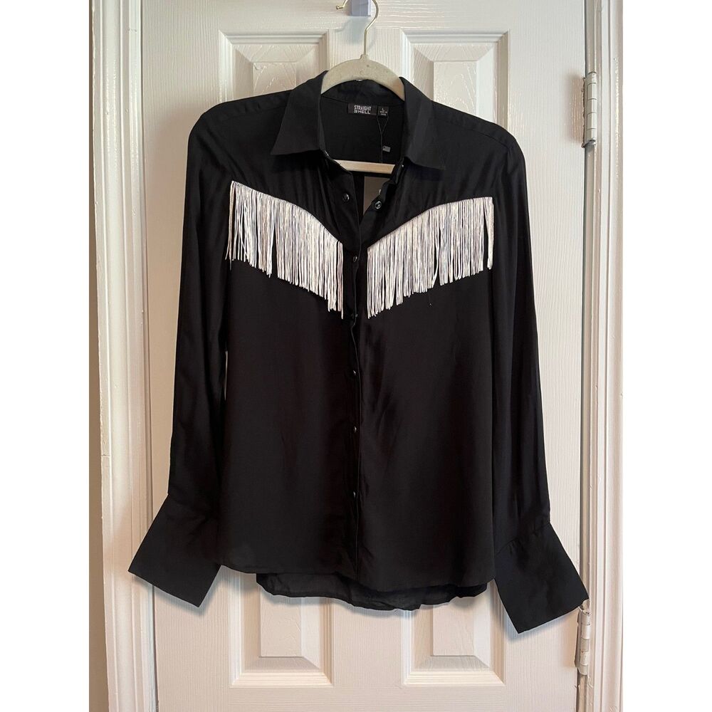 Straight to hell black fringe button down NWT L